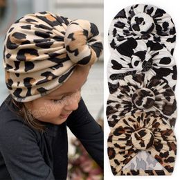 Chapeau imprimé léopard pour bébés filles, avec boule ronde, Turban pour nouveau-né, bonnets pour enfants, couvre-chef pour enfants, accessoires Photo