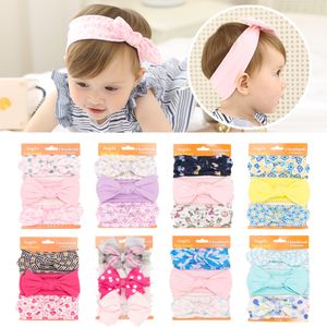 Bandeau de coton Baby Girls 3pcs Set Turban Knot Bowknot Bunny Bunny Bandes de cheveux Bufant Kids Elastic Floral Headwear Cheveux Accessoire KHA631