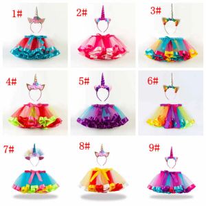 Baby meisjes regenboog kleur tutu rokken eenhoorn hoofdband 2 stuks set baby's mooie kleding set baby peuter vakantie aankleden ZZ