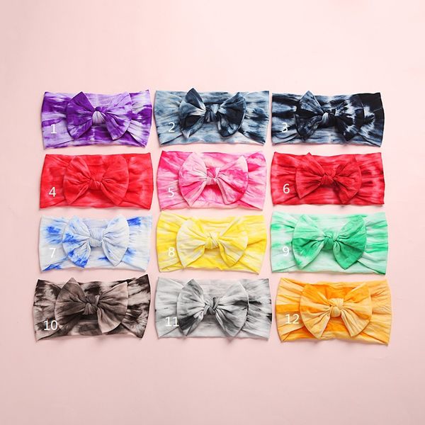 Bébés filles arc-en-Bow Tie Dye Bandeaux 2020 nouveau-souple en nylon extensible Knot Bandeaux tête Wrap pour enfants en bas âge du nouveau-né Turban M2373