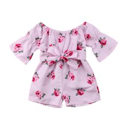 Bébé filles robeper ins bow flower imprimement couper enfants hors épaule des combinaisons de saut de la mode d'été vêtements pour enfants z01