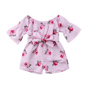 Baby meisjes romper ins boog bloem print romper kinderen off shoulder jumpsuits nieuwe zomer mode boutique kinderkleding Z01