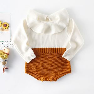 Baby Girls Rompers Vêtements Body à manches longues Collier de poupée Tricot Printemps Automne Infant 210429