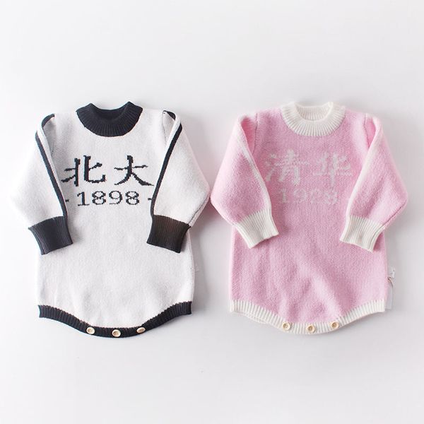 Baby Girls Rompers Ropa Body Tsinghua Universidad Beijing Manga larga Punto Otoño Invierno Infantil 210429