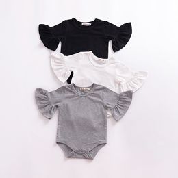 Bébrous Girls Rompers New Summer Flare Mancheve Romper Infant Ruffle Sleeves Solid Jumpsuit Kids Fashion Boutique Childre