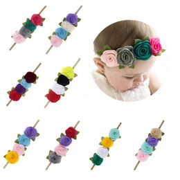 Baby Girls Rose Leaf Flower Hoofdband Elastische Hair Band Handgemaakt Filt voor pasgeboren baby -peuter haaraccessoires