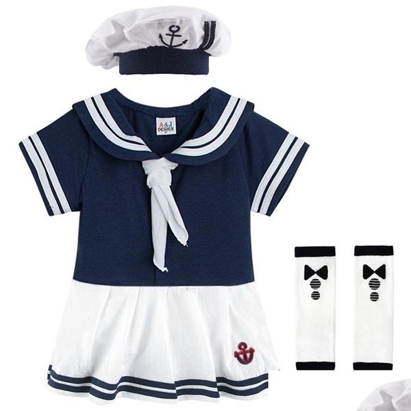 Bebé niñas marinero traje infantil halloween azul marino playsuit vestido de lujo niño marinero náutico cosplay traje ancla uniforme 211023 dr dhcf8