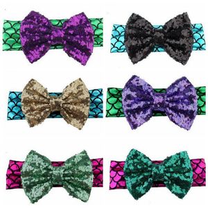 Bébé Filles Paillettes Arc Bandeaux Enfants Glitter Métallique Sirène Bandeau Infant Headwraps Enfants Hairbow Cheveux Accessoires Bande De Cheveux EZYQ170