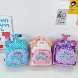 Baby Girls Sequins Mermaid Schoolbags for Toddler Kids Termroproping Mnini Sacs Princess Children Cartoon Candy Candy Backpacks