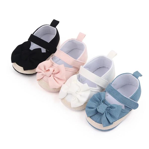 Baby Girls Shoe Souches Souches non glissantes Butterfly Knot Fashion Outdoor Couleur solide Borns Borns First Walkers Princess Chaussures 240425