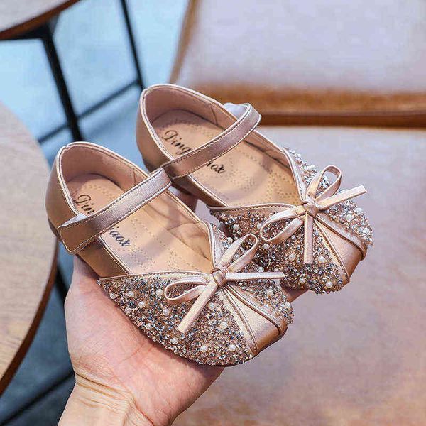 Chaussures pour bébés filles enfants mignon princesse bow-not plate sandales en cuir brillant mode paillettes douces