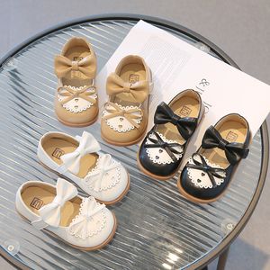 Zapatos para niñas pequeñas, zapatos individuales de princesa para niñas, zapatos informales de moda con lazo de PU, talla 16-30