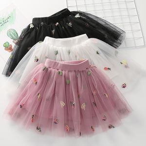 Faldas para niñas pequeñas, vestido de baile de princesa para niños, falda tutú, nuevas faldas de malla con bordado de frutas, verano 2022