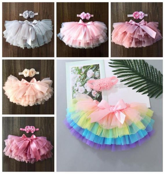 Cabalde de niñas Baby Girl Girl Tutu Skirt Headband 2 PPCS Sets recién nacidos Bloque Blow Bloomers Rainbow Vestidos cortos Pañales Tapa 11 COLO8714110