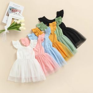 Baby meisjes mouwloze tule sling jurk kinderen vliegen mouw mesh prinses jurken zomer boutique kinderkleding 6 kleuren M4078