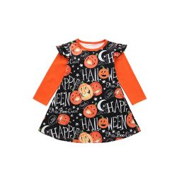 Bébé filles petites robes à manches volantes Halloween Kids Pumpkin Ghost Lettre à manches longues Robe A-Line Tenues Kids Deisgner Vêtements BJ