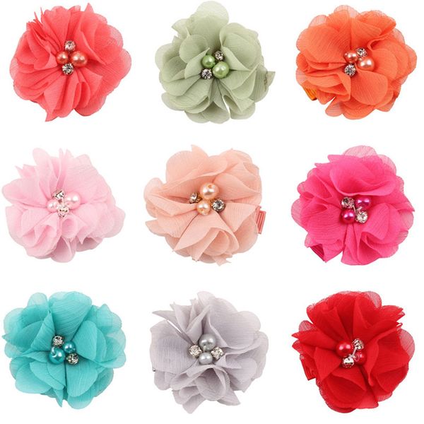 Baby Girls Couleur solide Fleur Coiffes Coiffes Accessoires de cheveux pour enfants Perle Crystal Headweet Barrets NOUVEAUX ENFANTS DÉCOR