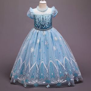 Vestido de verano para niñas, de manga corta, de encaje, con lentejuelas, copo de nieve, cosplay, faldas para niñas, vestidos de princesa para fiesta de cumpleaños