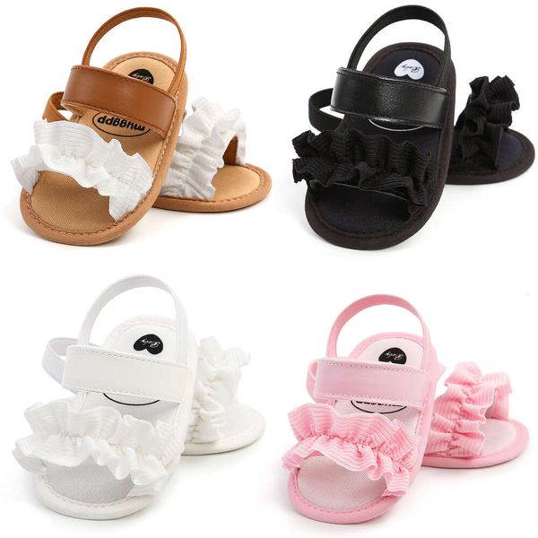Baby Girls Summer Flats First Walkers Sandalias de volante sólido recién nacidos zapatos para niños L2405