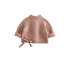 Babymeisjes trui Kids Laceup boog gebreide trui pullover kinderen stand nek lange mouw jumper A40378708949