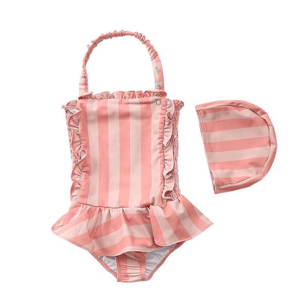 Bébé filles maillots de bain pour enfant en bas âge rayé rose volants maillot de bain enfants princesse tenue d'été enfants 210529