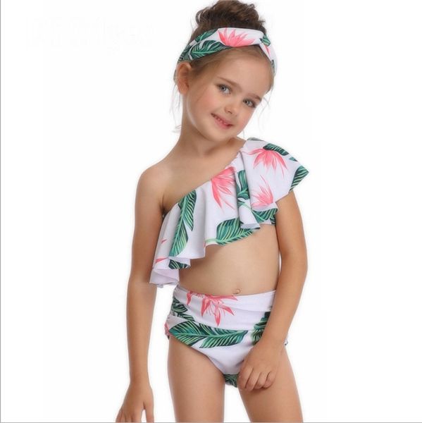 Bébé filles maillots de bain épaule inclinée enfants maillots de bain imprimé enfants Bikini maillots de bain été fille vêtements en gros DHW2924