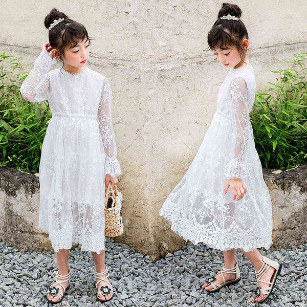 Bébé Filles Adolescentes Robe Été 2019 Enfants Princess Party Farmées Enfants Dentelle Floral Long Maxi Robe Adolescent Été Vêtements Blancs G1129