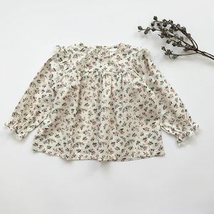 Baby Girls Tops Blouse Floral Gedrukt Katoen Lange Mouw Ruffles Turn Down Collar Design Sweet Peuter Clother 210429