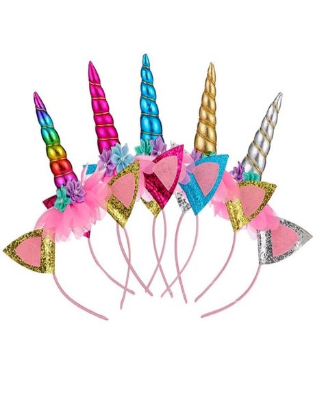 Palitos para el cabello de unicornio para niñas, accesorios para el cabello de animales para niños, diadema de decoración de perlas con flores de tul de princesa, fiesta de cumpleaños para niños hea1422677