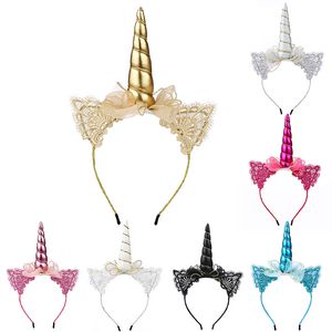 Baby Girls Unicorn Headband Lace Cat Ears Hair Sticks Niños Niños Bow Headbands Fiesta de cumpleaños de Halloween Tocado HHA668 379 Y2