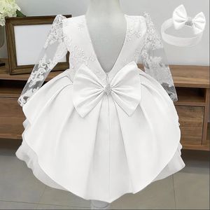 Bébé filles blanc baptême anniversaire princesse robe enfant en bas âge fille année broderie florale à manches longues fleur enfant mariage Costume 240311