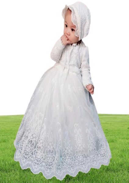 Vestido de bautismo blanco para niñas bebés Vestido de bautizo de malla con bordado de cumpleaños de manga larga con sombrero para recién nacidos 12 M F7907960