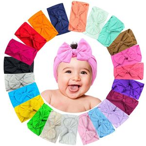 Baby Meisjes Brede Nylon Boog Hoofdbanden Verjaardag Lint Kinderen Zachte Elastische Strik Haarbanden Kinderen Prinses Hoofdtooi 22 Kleuren Haar accessoires M4258