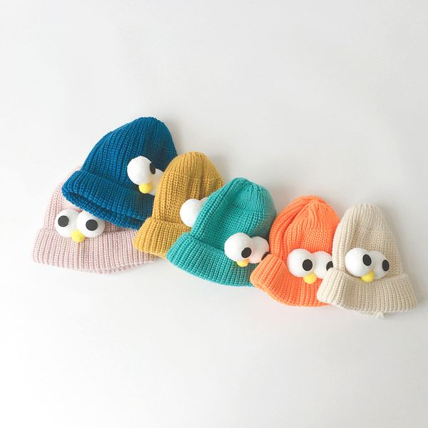 Bébé filles hiver automne chaud chapeau couleur bonbon Bonnet pour enfants bandeau Turban enfants tricoté Skullies grands yeux dessin animé Beanie