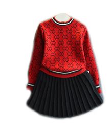 Ensemble de vêtements d'hiver pour bébés filles, pull à manches longues, chemise et jupe, 2 pièces, tenues de printemps pour enfants, vêtements pour filles6843399