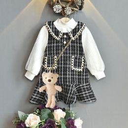 Baby Meisjes Winter Prinses Jurk Nieuwe Mode Party Kostuums Peuter Wit Shirt Tops Vest Jurk Kinderkleding Pakken voor 2-7Y