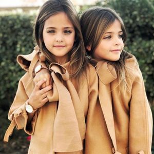 Baby Girls Wool Mabet Long Warm Toddle Kids Veste Bowknot Girl Trench Coat Trench Spring Automne Hiver Baby Outwear Vêtements 2-12Y