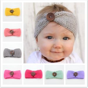 Bébé filles laine Crochet bandeau tricot bandeau avec bouton décor hiver nouveau-né infantile oreille plus chaud tête bandeau 14 couleurs KHA01