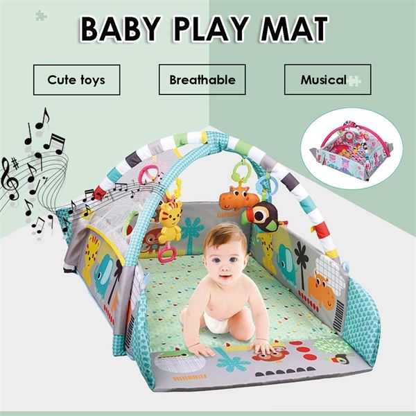 Baby Gym Playmat Toddler Activity Balls Musical Toy Tapis de sol Tapis rampant 5 en 1 Tapis de jeu pour bébé Poupées Jouets Gym Clôture Rack 210320