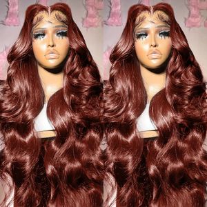 Perruque Lace Front Wig Body Wave brésilienne naturelle, cheveux de bébé, brun rougeâtre 250%, 13x4, 40 pouces, perruque Lace Frontal transparente, pour femmes