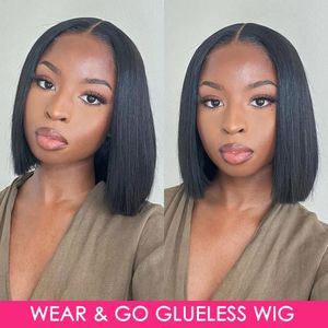 Perruque Bob Lace Wig naturelle lisse sans colle, cheveux de bébé, 180% lisses, prêts à l'emploi, pré-coupés, vente en gros, pour femmes