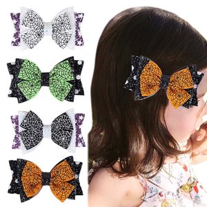 Bébé pince à cheveux accessoires arc heureux Halloween enfant Barrette toile d'araignée impression fille Ins ruban gros-grain M3742