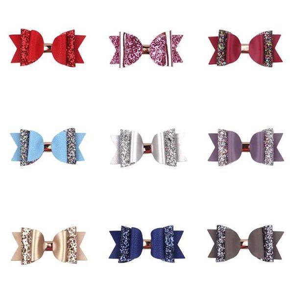 Baby Hair Clips Beautiful Girls Bow Barrettes Glitter Big Hairpin Hairpin Migne Pu Leather Hairpins Accessoires