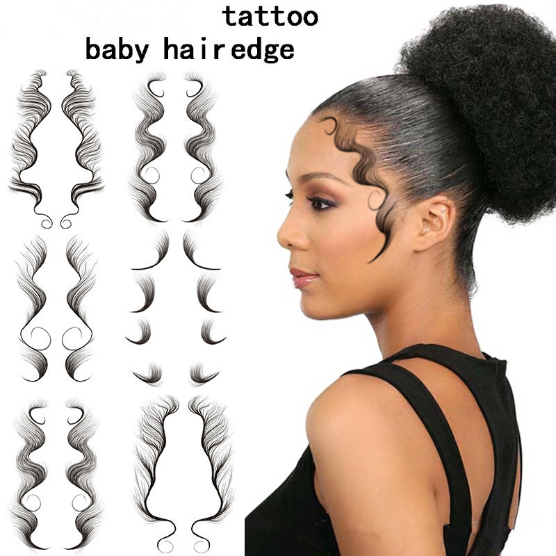Bebê cabelo temporário tatuagem adesivos 23 estilos tatuagens de borda de cabelo curly diy penteado tatuagem modelo de maquiagem de composição duradoura