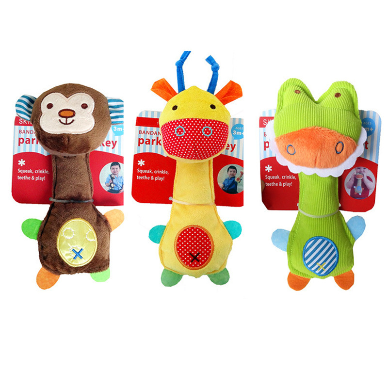 Sino de mão para bebê recém-nascido barra de apoio chocalhos macaco animal brinquedo de pelúcia fantoche de mão brinquedo infantil brinquedos barulhentos