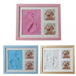 Baby Hand Foot Print Mands Feet Maker Maker Bebe Baby PO Cadre avec couverture d'empreinte digitale Ensemble Baby Growth Memorial Gift 240424