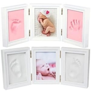 Baby Hand Foot Print Mands Feet Maker Maker Bebe Baby PO Cadre avec couverture d'empreinte digitale ensemble Baby Growth Memorial Gift 240403