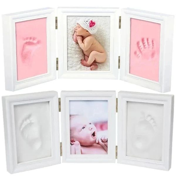 Baby Hand Foot Print Mands Feet Maker Maker Bebe Baby PO Cadre avec couverture d'empreinte digitale ensemble Cadeaux commémoratifs de croissance bébé 240403