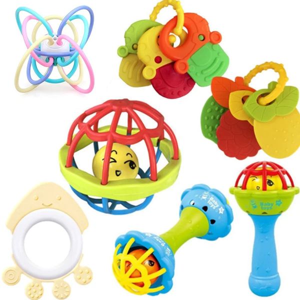 Baby Handing Grasp Ball Rattles Fitness Soft Rubbery Fish String Teether Infant 01 ans Toys éducatifs 240407