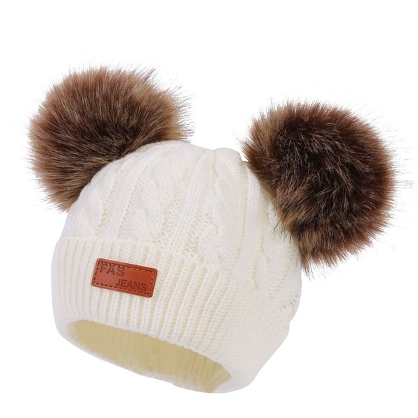 Bébé Chapeau Crochet Double Pompon Amovible Chapeau Pour Bébé Filles Hiver Enfants Casquettes Avec Pompon Fausse Fourrure Enfants Chapeaux Casquettes 211023